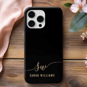 Elegant Black Script Initial Monogram  iPhone 16 Pro Max Case
