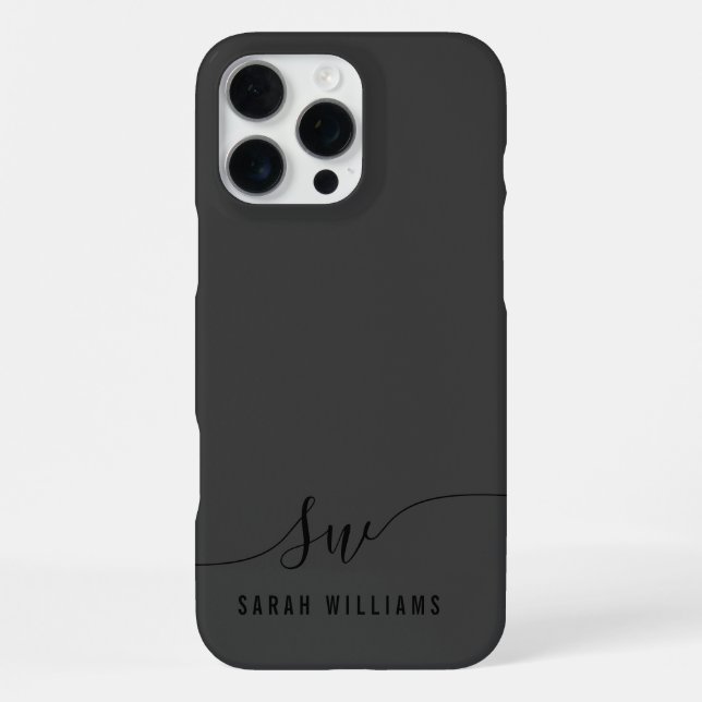 Elegant Black Script Initial Monogram  iPhone Case (Back)
