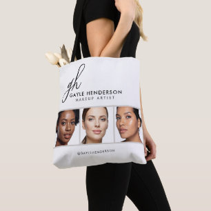 Elegant Black Script Logo Photo Makeup Studio Tote Bag