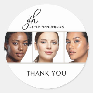 Elegant Black Script Logo Photo Makeup Thank You Classic Round Sticker