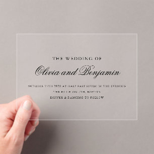 Elegant Black Script Minimal Formal Wedding Acrylic Invitations