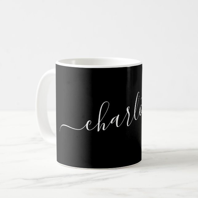 Elegant Black Script Modern Name Personalized Coffee Mug (Front Left)