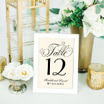 Elegant Black Script Monogram | Ivory Table Number<br><div class="desc">Each table number card must be customised and individually added to the shopping cart. Elegant soft white / light ivory and black design beautiful script writing and a wedding monogram that appears with the table number on both sides of the card (two-sided design).</div>