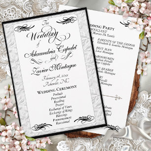 Elegant Black Script on White Wedding Ceremony Programme