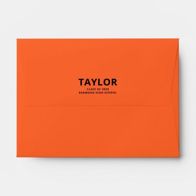 Elegant Black Script Orange Graduation Envelope (Back (Top Flap))