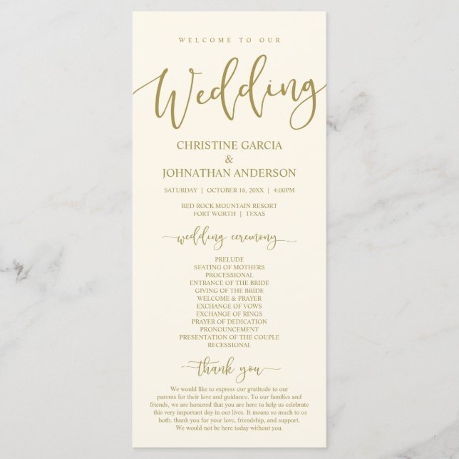 Elegant Black Script, Our Wedding Ceremony Program Programme (Front)
