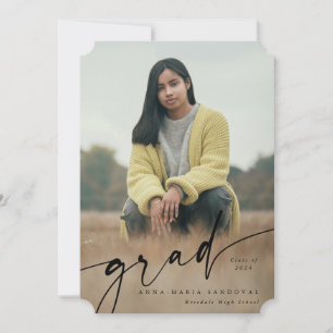 Elegant Black Script Overlay Two Photo Graduation Announcement