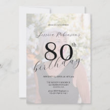 Elegant Black Script Photo Eightieth Birthday