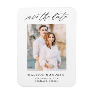 Elegant Black Script Photo Save The Date Magnet