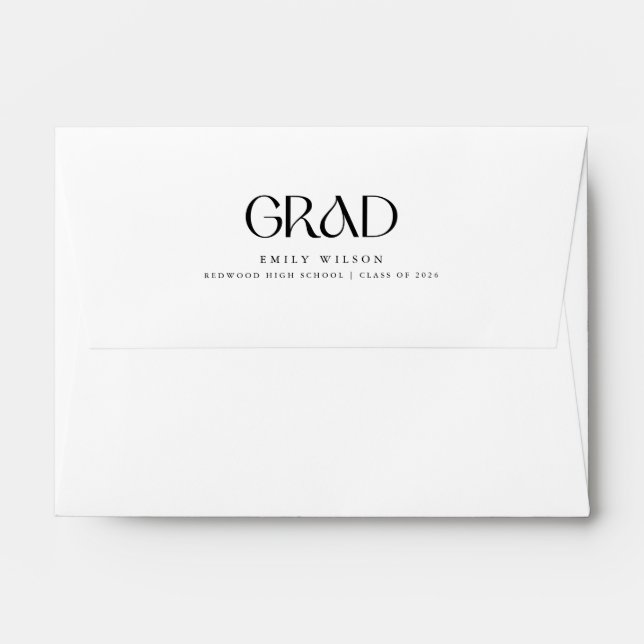Elegant Black Script Return Address Graduation Envelope (Back (Top Flap))