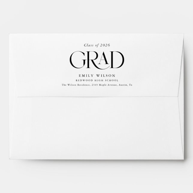Elegant Black Script Return Address Graduation Envelope (Back (Top Flap))