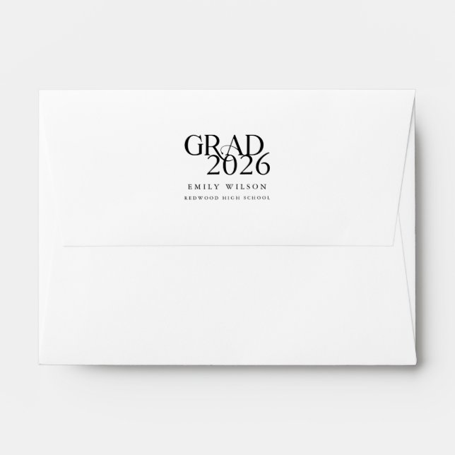 Elegant Black Script Return Address Graduation Envelope (Back (Top Flap))