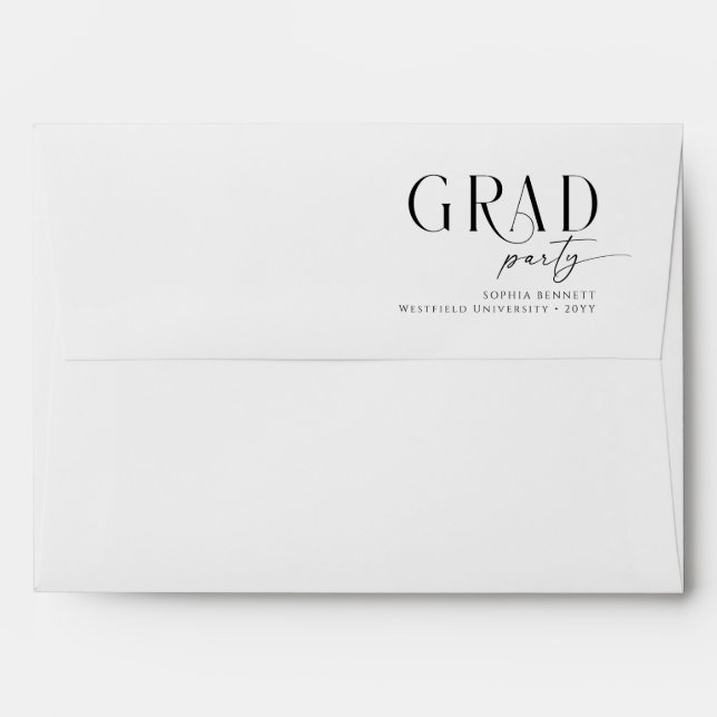 Elegant Black Script Return Address Graduation Envelope (Back (Top Flap))