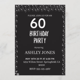 Elegant Black Script Silver Birthday Invitation