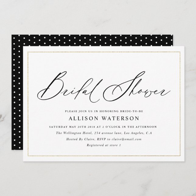 elegant black script simple bridal shower invitation (Front/Back)