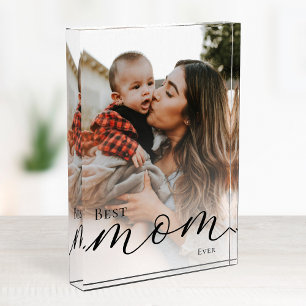 Elegant Black Script Simple Custom Best Mum Ever Photo Block