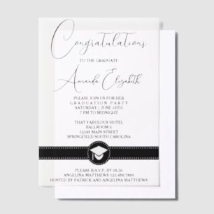 Elegant Black Script Stylish Graduation Party Vellum Invitations