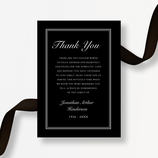 Elegant Black Script Sympathy Funeral Thank You Card (Elegant Black Script Sympathy Funeral Thank You Card)