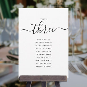 Elegant Black Script Table Number 3 Seating Chart