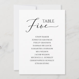 Elegant Black Script Table Number 5 Seating Chart