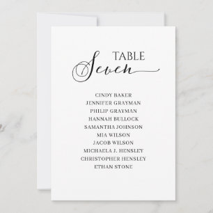 Elegant Black Script Table Number 7 Seating Chart