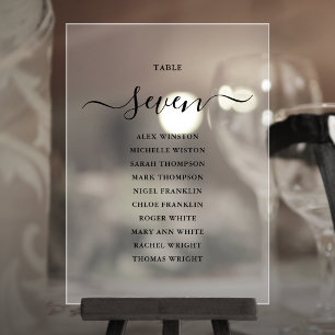 Elegant Black Script Table Number Seating Chart