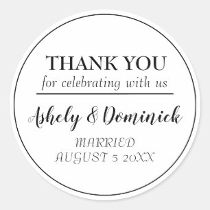 Elegant Black Script Thank You Wedding Favour Classic Round Sticker