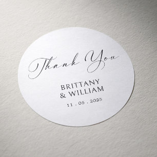 Elegant Black Script Thank You Wedding Stickers