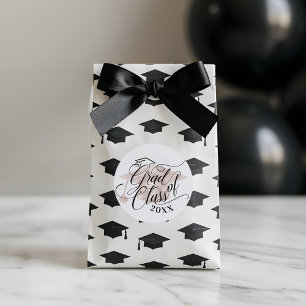 Elegant Black Script Typographic Pink Grad Cap Classic Round Sticker