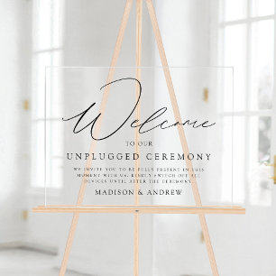 Elegant Black Script Unplugged Ceremony Wedding Acrylic Sign