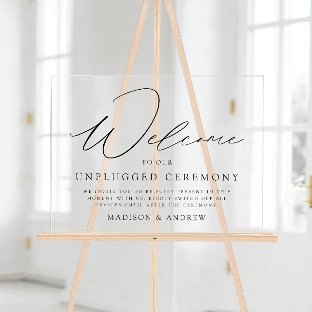 Elegant Black Script Unplugged Ceremony Wedding Acrylic Sign (Creator Uploaded)