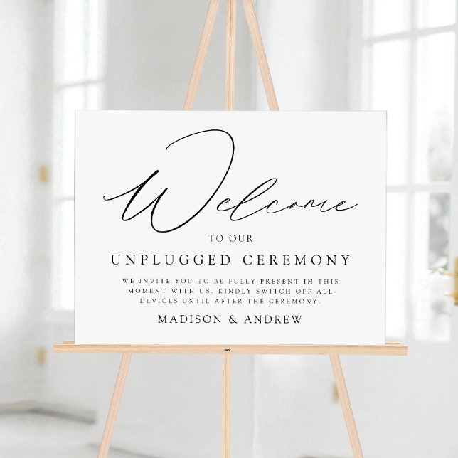 Elegant Black Script Unplugged Ceremony Wedding Acrylic Sign (Creator Uploaded)