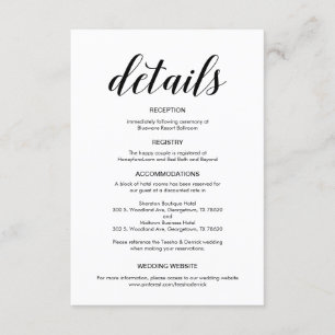 Elegant Black Script, Wedding Details Information Enclosure Card
