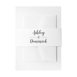 Elegant Black Script Wedding Envelope Invitation Belly Band