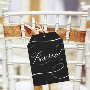 Elegant Black Script Wedding Reserved Chair Sign