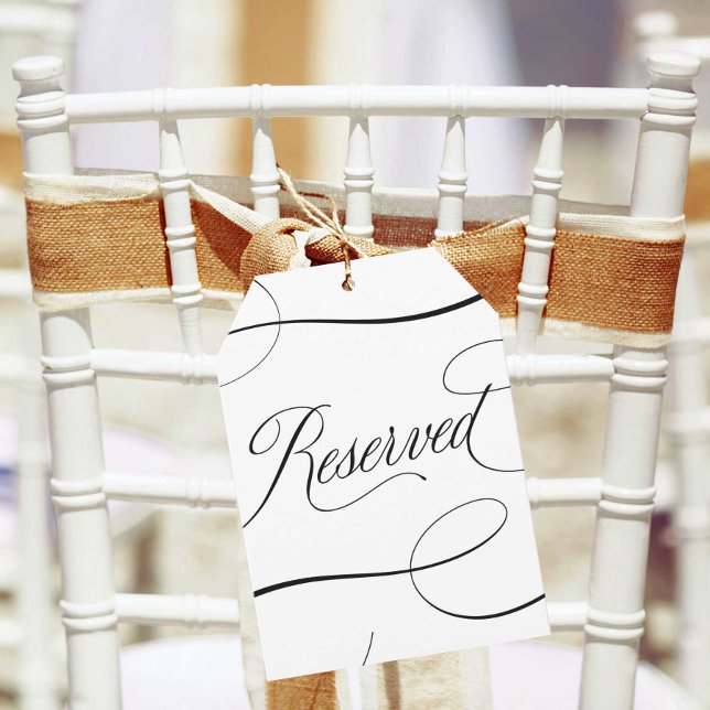 Elegant Black Script Wedding Reserved Chair Sign (Creator Uploaded)