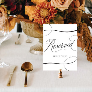 Elegant Black Script Wedding Reserved Table Sign