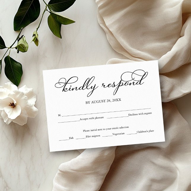 Elegant Black Script Wedding RSVP Card (Creator Uploaded)