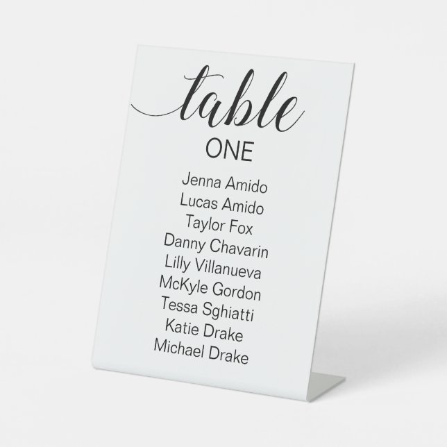 Elegant Black Script Wedding Seating Chart Pedestal Sign (Front)
