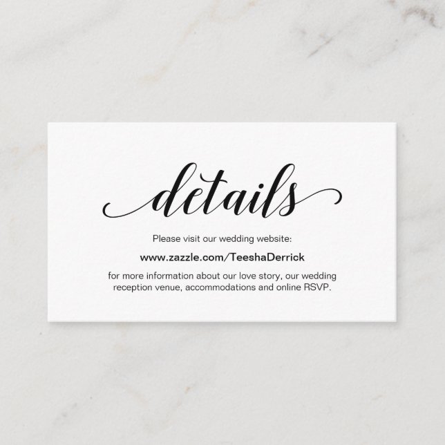 Elegant Black Script, Wedding Website Details Enclosure Card (Front)