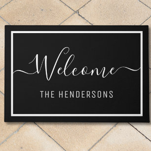 Elegant Black Script Welcome Personalised Doormat