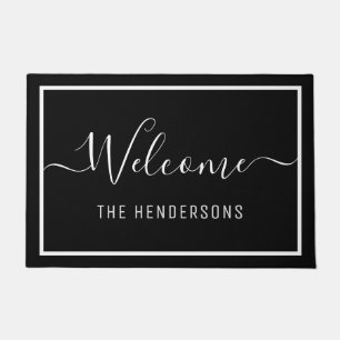 Elegant Black Script Welcome Personalised Doormat