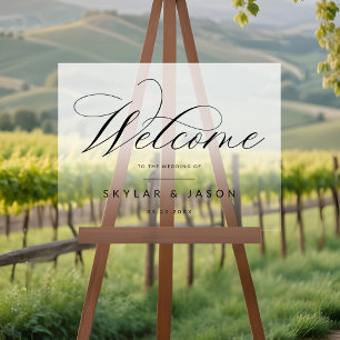 Elegant Black Script White Frosted Welcome Wedding Acrylic Sign