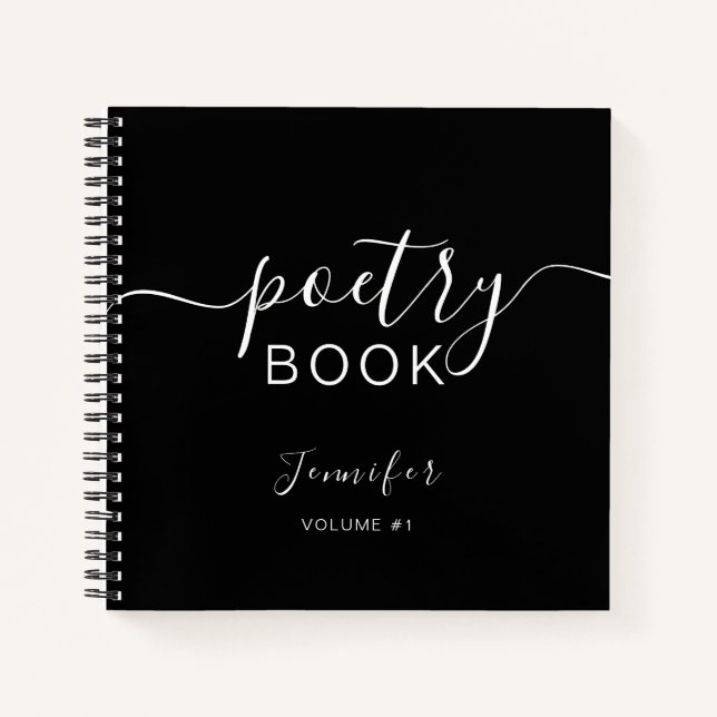 Elegant Black Script Your Name Poetry Notebook (Front)