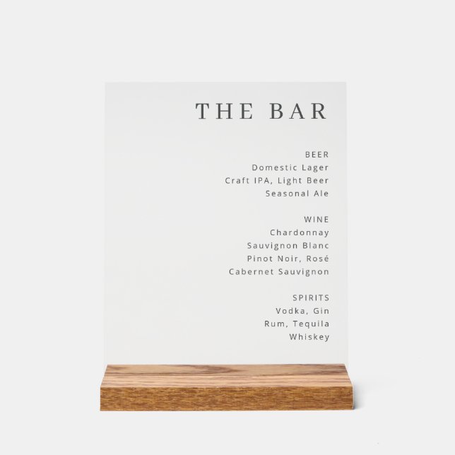 Elegant Black Serif Bar Menu Sign (Front)