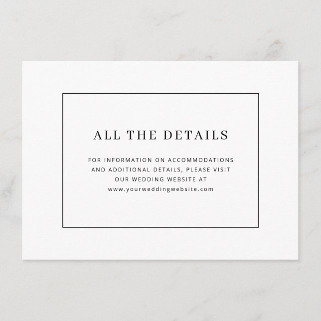 Elegant Black Serif Wedding Information Card (Front)