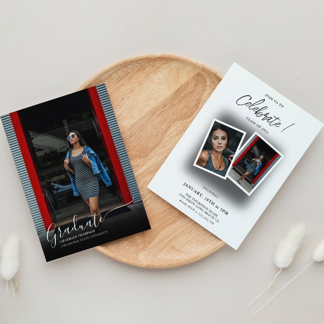 Elegant Black Shadow 3 Casual Photo Graduation Invitation (Creator Uploaded)