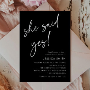 Elegant Black She Said Yes Bridal Shower Invitation