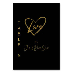 Elegant Black Shiny Love Heart Wedding Black 6 Table Number