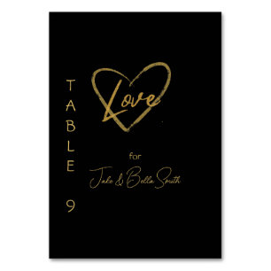 Elegant Black Shiny Love Heart Wedding Black 9 Table Number
